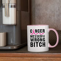 Veracco Cancer Messed With The Wrong B Ceramic Coffee Mug Breast Cancer Gifts For Women Chemo Awareness