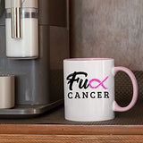 Veracco Fck Cancer Pink Ribbon Ceramic Coffee Mug Motivational Inspirational Uplifting Breast Cancer Awareness Gifts For Fearless Fighter Women Chemo Survivor