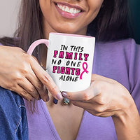 Veracco In this Family No One Fights Alone Cancer Awareness Pink Ribbon Ceramic Coffee Mug Motivational Inspirational Uplifting Funny Cancer Gifts For Women Chemo Survivor