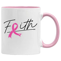 Veracco Faith Pink Ribbon Ceramic Coffee Mug Breast Cancer Gifts For Women Chemo Awareness