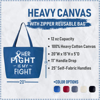 Veracco Her Fight is My Fight Heavy Cotton Canvas Reusable Tote Bag with Zipper Pink Ribbon Breast Cancer Awareness Items