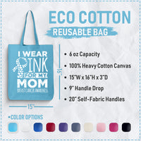 Veracco I Wear Pink for My Mom Tote Bag for Survivor Eco Cotton Reusable Bag Breast Cancer Awareness Items