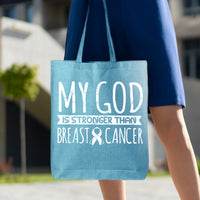 Veracco My God Is Stronger Than Breast Cancer Tote Bag Survivor Eco Cotton Reusable Bag Breast Cancer Awareness Items