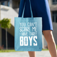 Veracco You Can't Scare Me I Have Three Boys Tote Bag for Survivor Eco Cotton Reusable Bag Breast Cancer Awareness Items