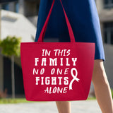 Veracco In This Family No One Fights Alone Heavy Cotton Canvas Reusable Tote Bag with Zipper Pink Ribbon Awareness Item