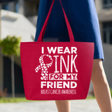 Veracco I Wear Pink For My Friend Heavy Cotton Canvas Reusable Tote Bag with Zipper Pink Ribbon Breast Cancer Awareness Items