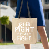 Veracco Her Fight is My Fight Breast Cancer Awareness Tote Bag Fearless Survivor Cotton Canvas Reusable Awareness Items