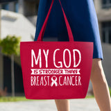 Veracco My God is Stronger Than Breast Cancer Heavy Cotton Canvas Reusable Tote Bag with Zipper Cancer Awareness Item