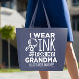 Veracco I Wear Pink for My Grandma Jumbo Heavy Cotton Canvas Reusable Tote Bag with Zipper Survivor Breast Awareness Item