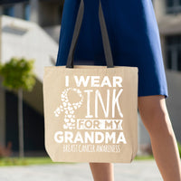 Veracco I Wear Pink for My Grandma Breast Cancer Awareness Tote Bag Survivor Cotton Canvas Reusable Cancer Awareness Item