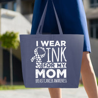 Veracco I Wear Pink for My Mom Jumbo Heavy Cotton Canvas Reusable Tote Bag with Zipper Survivor Breast Awareness Item