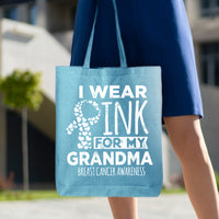 Veracco I Wear Pink for My Grandma Tote Bag for Fearless Fighter Survivor Eco Cotton Reusable Bag Breast Awareness Item