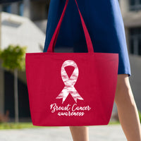 Veracco Breast Cancer Awareness Heavy Cotton Canvas Reusable Tote Bag with Zipper Survivor Pink Ribbon Cancer Awareness Items