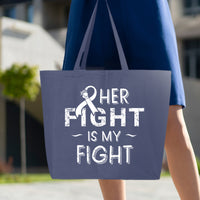 Veracco Her Fight is My Fight Jumbo Heavy Cotton Canvas Reusable Tote Bag with Zipper Breast Cancer Survivor Awareness Item