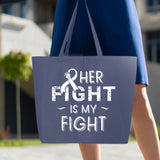 Veracco Her Fight is My Fight Jumbo Heavy Cotton Canvas Reusable Tote Bag with Zipper Breast Cancer Survivor Awareness Item