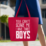 Veracco You Can't Scare Me I Have Three Boys Heavy Cotton Canvas Reusable Tote Bag with Zipper Pink Ribbon Awareness Items