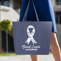 Veracco Breast Cancer Awareness Jumbo Heavy Cotton Canvas Reusable Tote Bag with Zipper Survivor Cancer Awareness Item