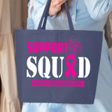 Veracco Support Squad Than Breast Cancer Jumbo Heavy Cotton Canvas Reusable Tote Bag with Zipper Survivor Awareness Items