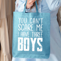 Veracco You Can't Scare Me I Have Three Boys Tote Bag for Survivor Eco Cotton Reusable Bag Breast Cancer Awareness Items