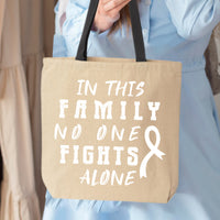 Veracco In This Family No One Fights Alone Breast Cancer Awareness Tote Bag Survivor Cotton Canvas Reusable Items