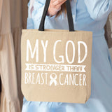 Veracco My God is Stronger Than Breast Cancer Tote Bag Fighter Survivor Cotton Canvas Reusable Breast Cancer Awareness Items