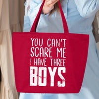 Veracco You Can't Scare Me I Have Three Boys Heavy Cotton Canvas Reusable Tote Bag with Zipper Pink Ribbon Awareness Items