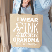 Veracco I Wear Pink for My Grandma Breast Cancer Awareness Tote Bag Survivor Cotton Canvas Reusable Cancer Awareness Item