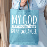 Veracco My God Is Stronger Than Breast Cancer Tote Bag Survivor Eco Cotton Reusable Bag Breast Cancer Awareness Items