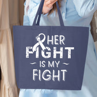 Veracco Her Fight is My Fight Jumbo Heavy Cotton Canvas Reusable Tote Bag with Zipper Breast Cancer Survivor Awareness Item