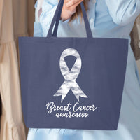 Veracco Breast Cancer Awareness Jumbo Heavy Cotton Canvas Reusable Tote Bag with Zipper Survivor Cancer Awareness Item