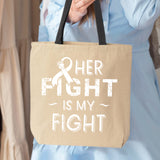 Veracco Her Fight is My Fight Breast Cancer Awareness Tote Bag Fearless Survivor Cotton Canvas Reusable Awareness Items