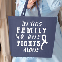Veracco In This Family No One Fight Alone Jumbo Heavy Cotton Canvas Reusable Tote Bag with Zipper Breast Cancer Item