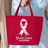 Veracco Breast Cancer Awareness Heavy Cotton Canvas Reusable Tote Bag with Zipper Survivor Pink Ribbon Cancer Awareness Items