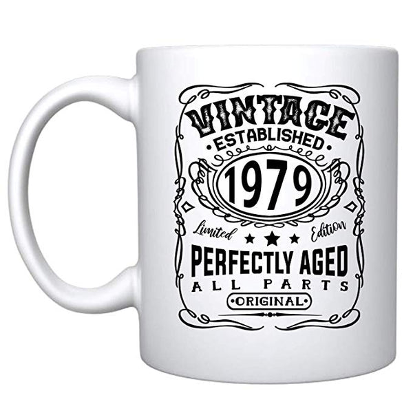 Veracco™ Vintage Established 1979 Perfectly Aged Ceramic Coffee Mug 40th Birthday Gift For Him Her Forty and Fabulous (1979, Ceramic Mug)