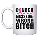 Veracco Cancer Messed With The Wrong B Ceramic Coffee Mug Breast Cancer Gifts For Women Chemo Awareness