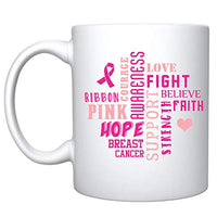 Veracco Breast Cancer Word Cloud Pink Ribbon Ceramic Coffee Mug Motivational Inspirational Uplifting Funny Cancer Gifts For Women Chemo Survivor