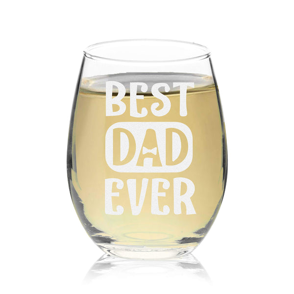 Veracco™ Best Dad Ever Bowtie Stemless Wine Glass Funny Birthday Gift Father's Day Gift For Dad Grandpa Stepdad (Stemless Glass)