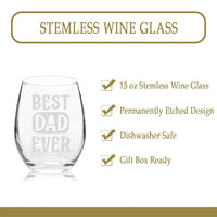 Veracco™ Best Dad Ever Bowtie Stemless Wine Glass Funny Birthday Gift Father's Day Gift For Dad Grandpa Stepdad (Stemless Glass)