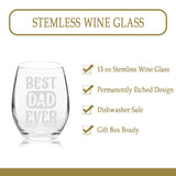 Veracco™ Best Dad Ever Bowtie Stemless Wine Glass Funny Birthday Gift Father's Day Gift For Dad Grandpa Stepdad (Stemless Glass)